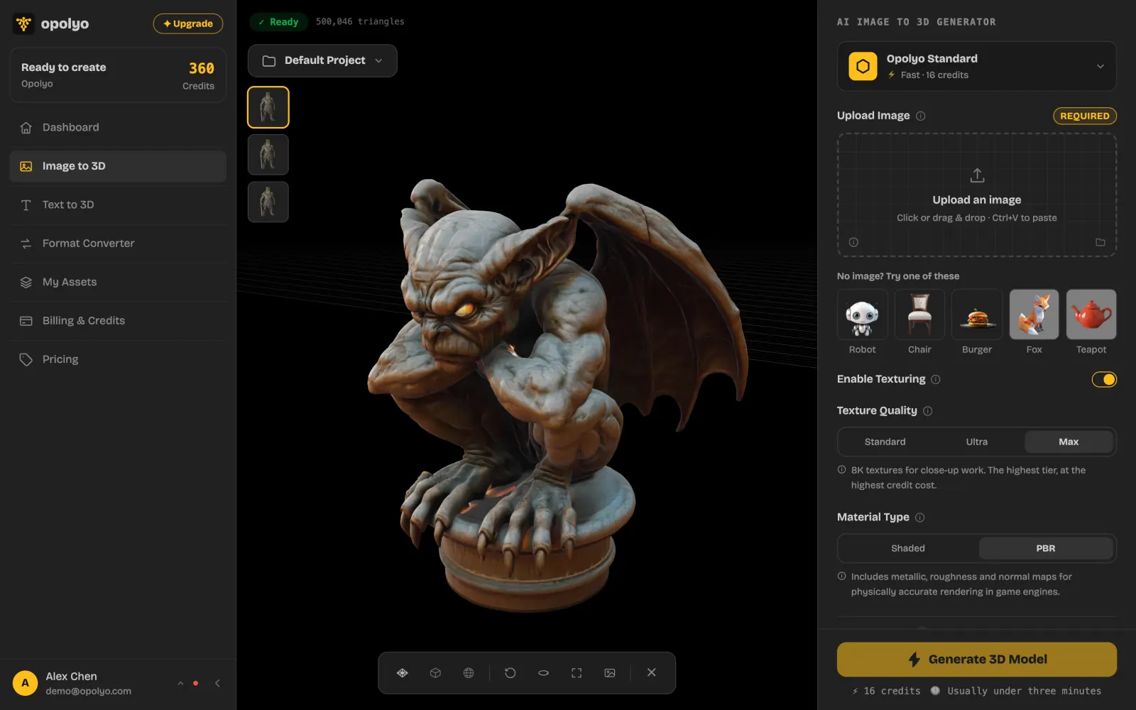 A generated model displayed in the workbench 3D viewport