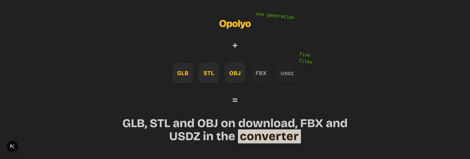 One generated model with five export formats listed in the Opolyo workspace